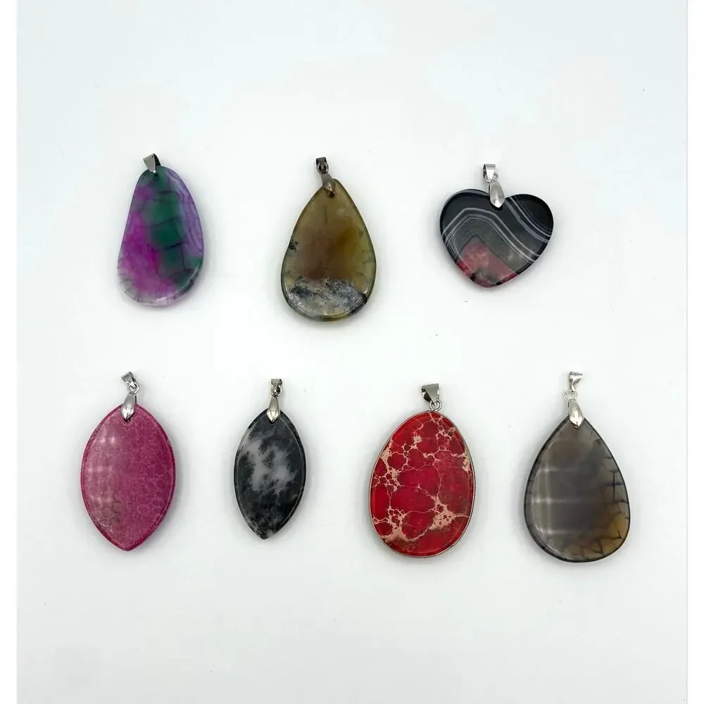 Destash Lot 18 Stone Pendants & Bails Jewelry Making Plus 1 Glass Pendant Lot #1